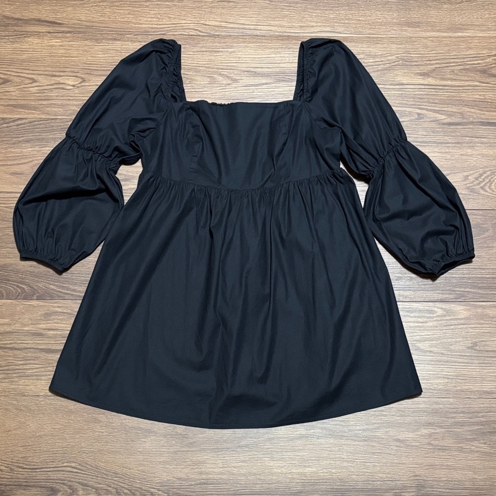 Reformation Black Puff Sleeve Mini Dress Square Neck Romantic Size 16